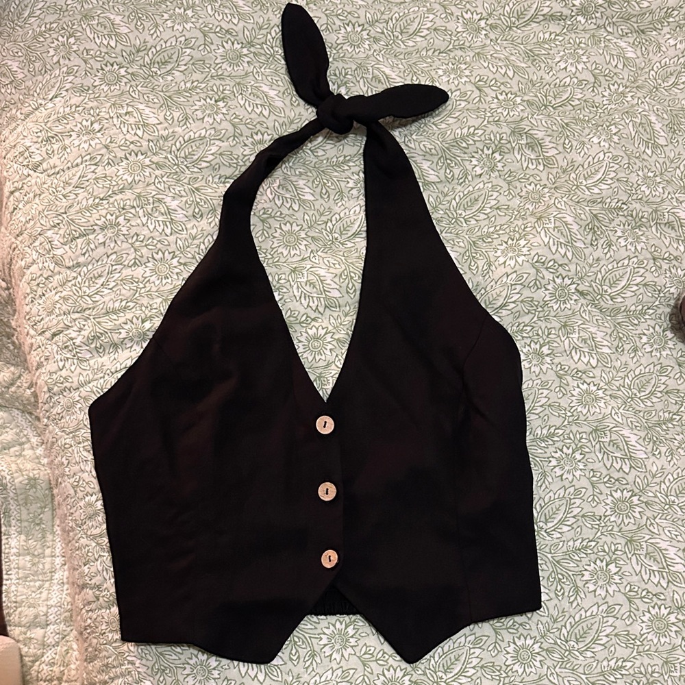 Love Tree Black Halter Top with Button Accents